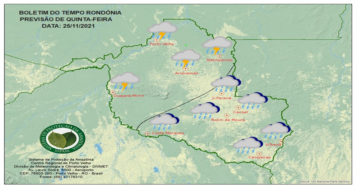 CLIMA: Confira a previsão do tempo para esta quinta-feira (25) em Rondônia 